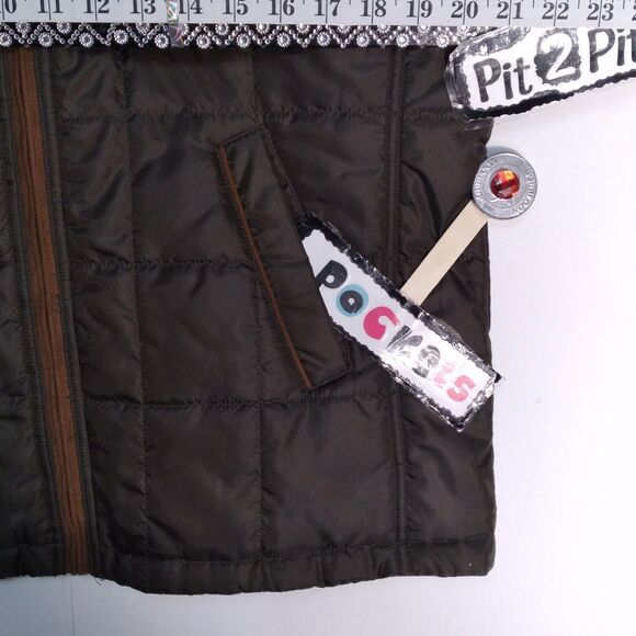 Alan Flusser Dark Khaki Micro-Suede Trim Full Zip Quilted Outerwear Vest L - Picture 9 of 13